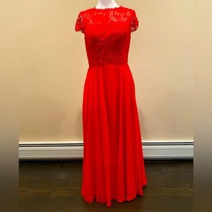 Red chiffon & lace gown